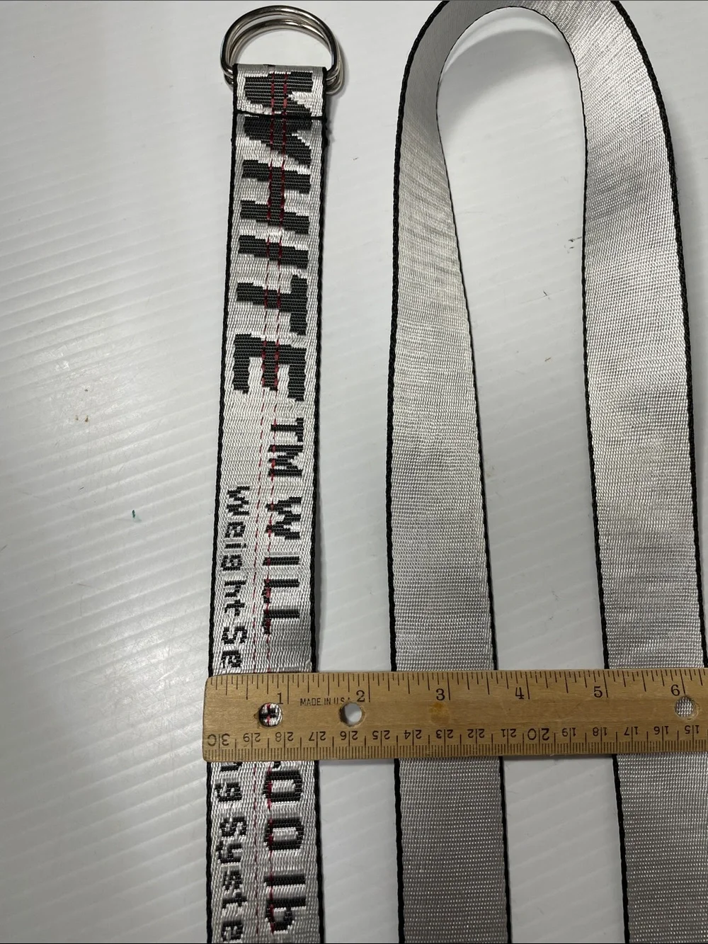 Off-White Men Silver Industrial Logo Buckle Woven Belt One Size Double D Buckle